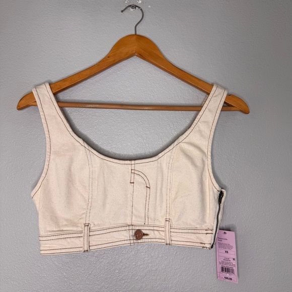 New Women's Scoop Neck Reworked Denim Tiny Vest, Wild Fable, XS, Cream Cream - Picture 13 of 14